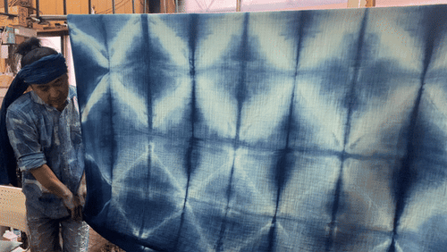 Sasayaki Kaze colourway, hand-dyed indigo.