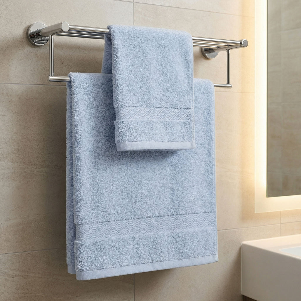 Organic Towel Set - color:natural-indigo