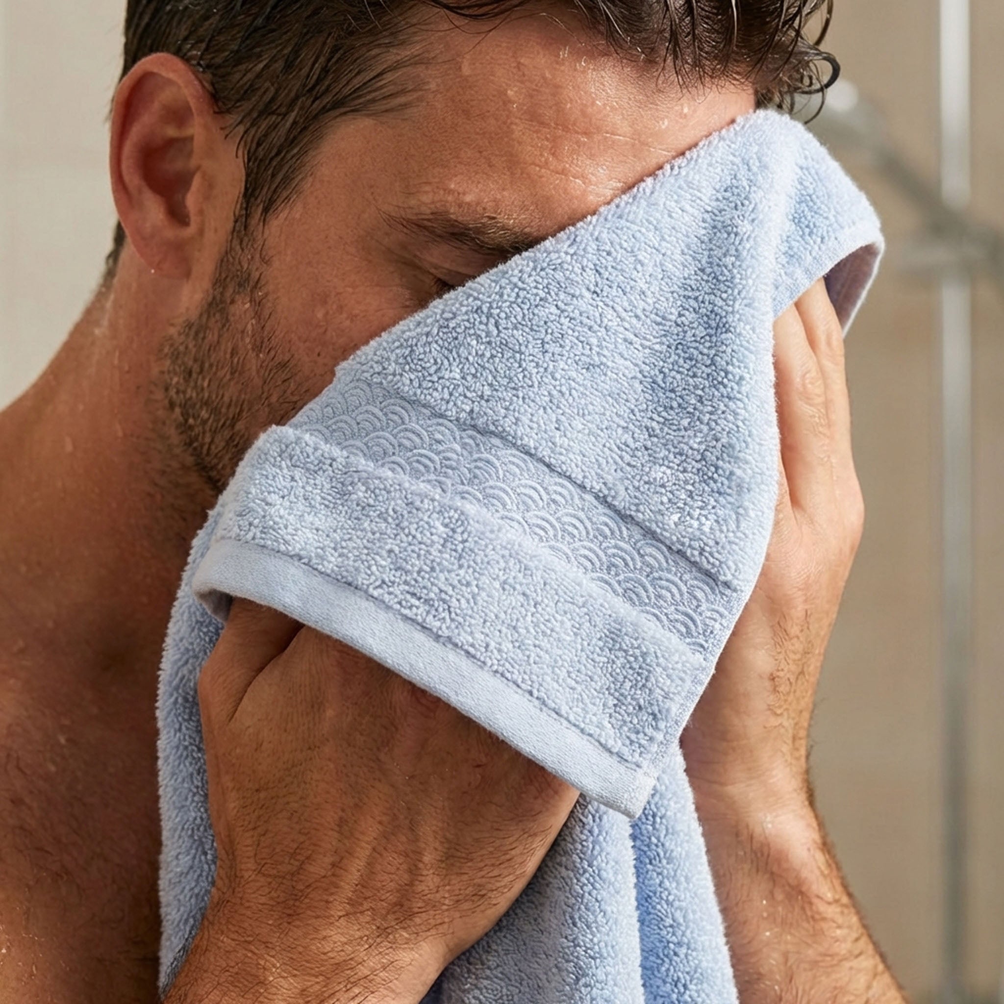 Organic Towel Set - color:natural-indigo