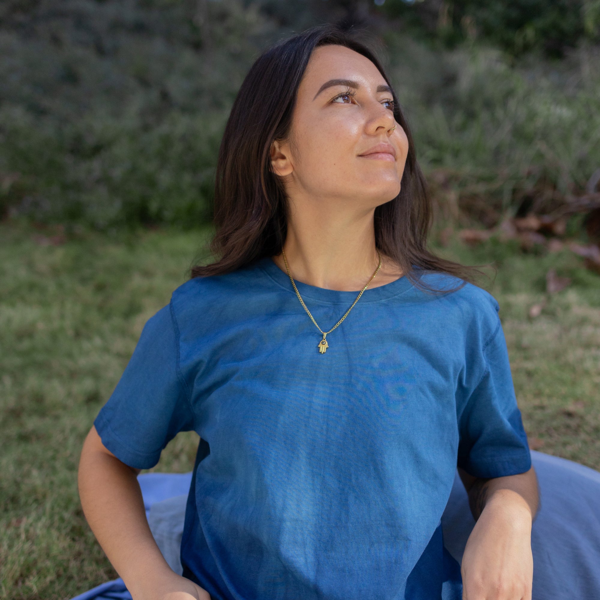 Indigo Hana Regenerative Cotton T-Shirt - color:kuroshio